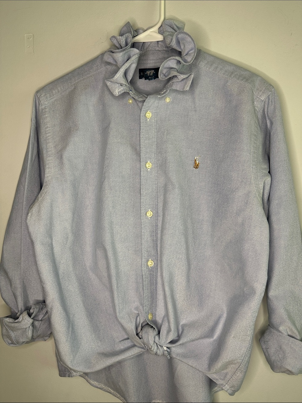 Ralph Lauren Blue Oxford Women's Button-Down with Ruffle Collar